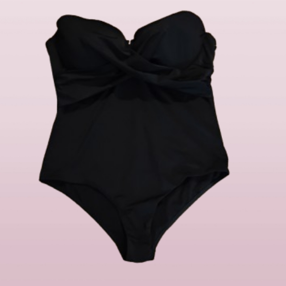 NEW Plus Size 1X Black One-Piece Swimsuit • Criss-Cross Bust • Spring/Summer